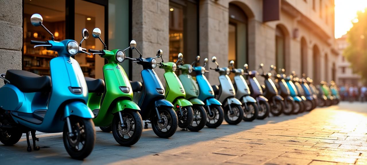 Flotta di scooter e biciclette moderne a Roma