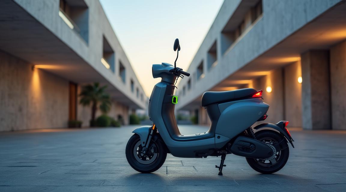 Scooter elettrico moderno su sfondo architettonico romano